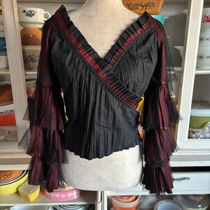 In Love by Carling Paris Burgundy Wrap Peasant Blouse - Size Medium/Large